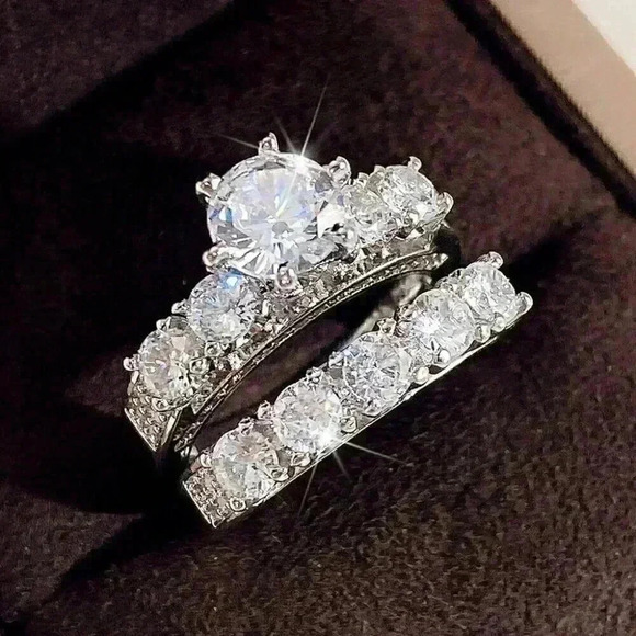 New 925 Silver Sim. Diamond 2 Piece Bridal Set - Picture 6 of 8